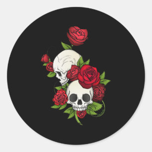 Pegatina Redonda Rosas de cráneo Día de Muertos