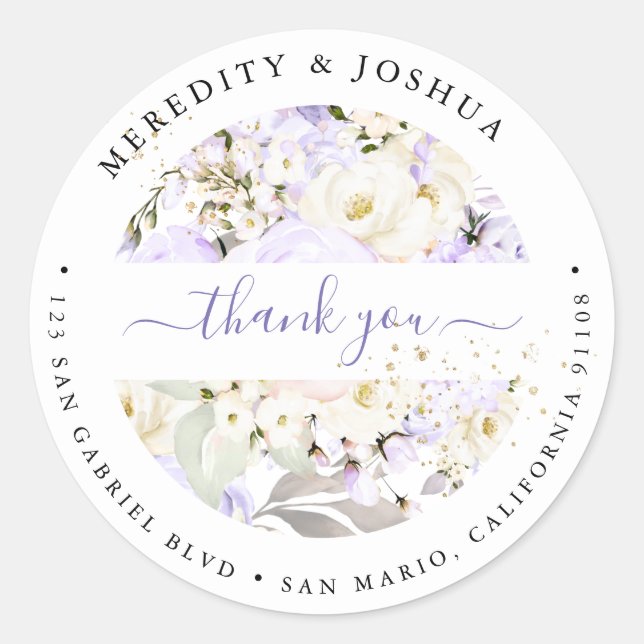 Pegatina Redonda Rosas de Crema de Hidrangea Púrpura de PixDezines  (Anverso)