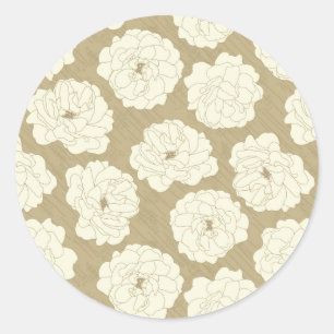 Pegatina Redonda Rosas de crema en el beige dorado - patrón sin fis