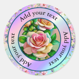 Pegatina Redonda Rosas de elegancia rosa y amarillo acuarela pastel