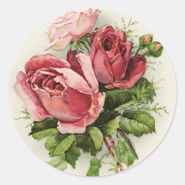 Pegatina Redonda Rosas de época de arte de época (Anverso)