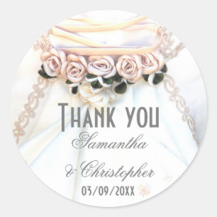 Pegatina Redonda Rosas de flores de cada guindilla vestido boda gra