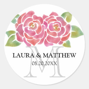 Pegatina Redonda Rosas de la acuarela que casan a los pegatinas del