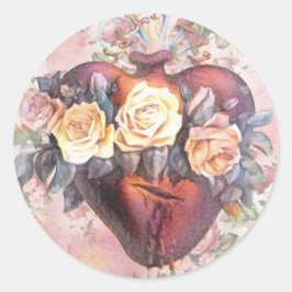Pegatina Redonda Rosas de la Virgen María del Corazón Inmaculada Re