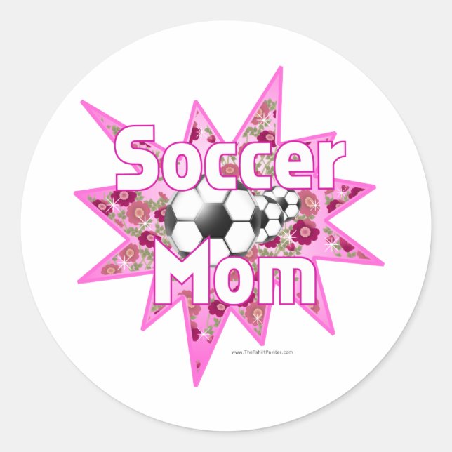 Pegatina Redonda Rosas de Mamá de Fútbol (Anverso)