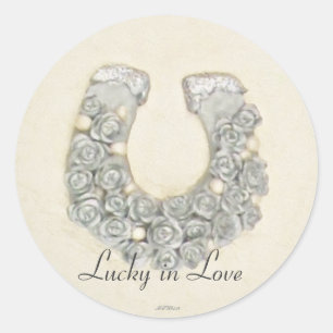 Pegatina Redonda Rosas de plata Boda de herradura ayuno