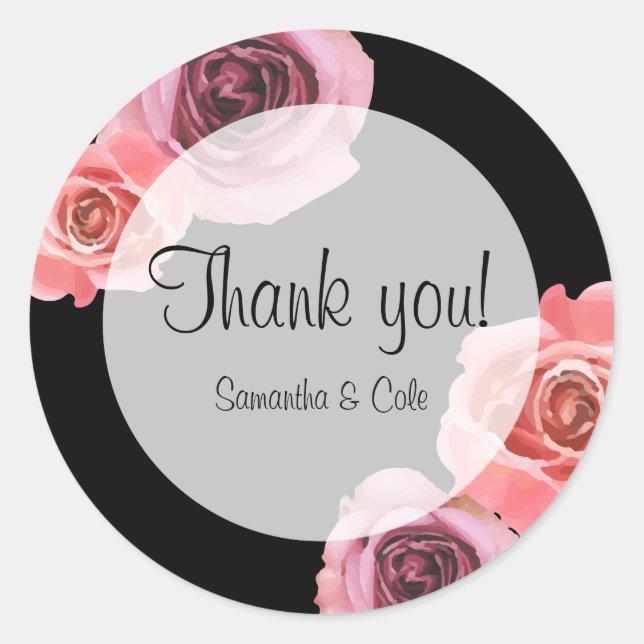 Pegatina Redonda Rosas de primavera rosa y púrpura atrevidas (Anverso)