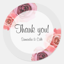 Pegatina Redonda Rosas de primavera rosadas y púrpura atrevidas