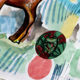 Pegatina Redonda Rosas de rana Rosa Patrón de ranas Rosey Froggy