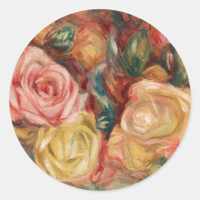 Pegatina Redonda Rosas de Renoir Impresionist Painting (Anverso)