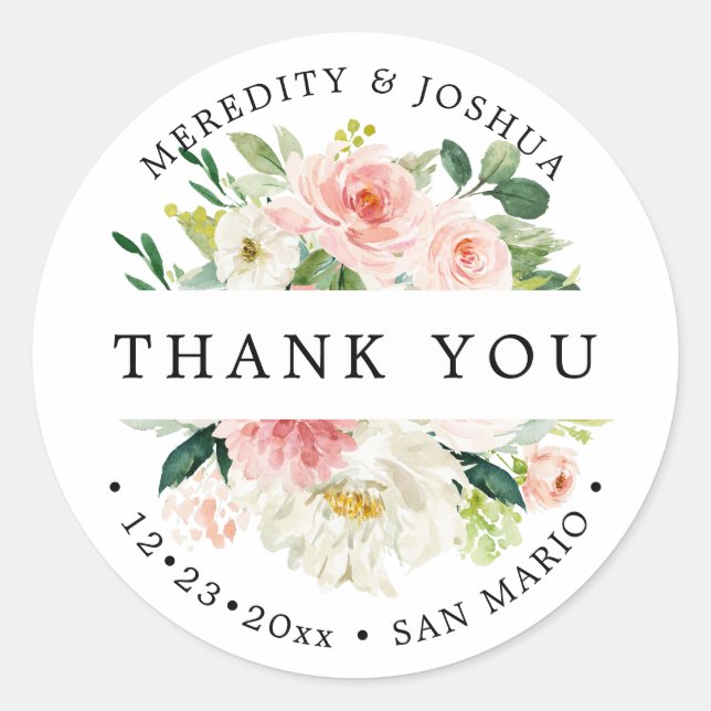 Pegatina Redonda Rosas de Rubor H2 PixDezines Favoritos de matrimon (Anverso)