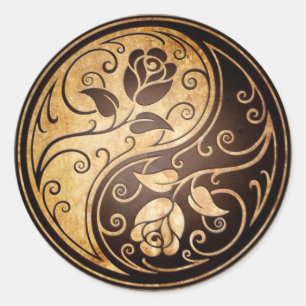 Pegatina Redonda Rosas de Rugged Yin Yang