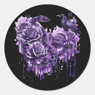 Pegatina Redonda Rosas de serpientes de Raven Gothic Steampunk Bike