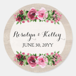 Pegatina Redonda Rosas de Shabby Vintage Personalizado de Boda Rust