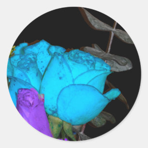 Pegatina Redonda rosas de vibración violeta azul