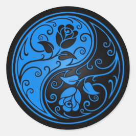 Pegatina Redonda Rosas de Yin Yang azul y negro