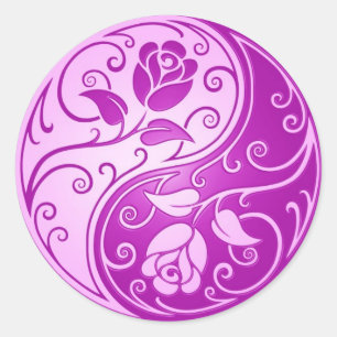 Pegatina Redonda Rosas de Yin Yang, morado