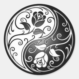 Pegatina Redonda Rosas de Yin Yang, negro
