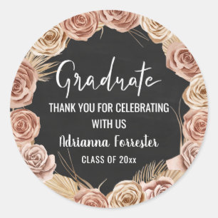 Pegatina Redonda Rosas del Boho de Script Graduado Wreath Chalkboar