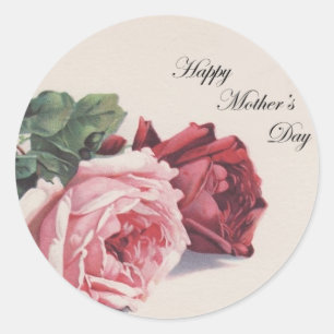 Pegatina Redonda Rosas del Día de la Madre