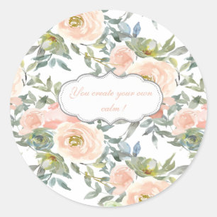 Pegatina Redonda Rosas Elegantes Chic, Mensaje Motivacional