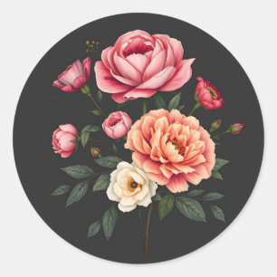 Pegatina Redonda Rosas elegantes Peonies and Hydrangeas Flowers