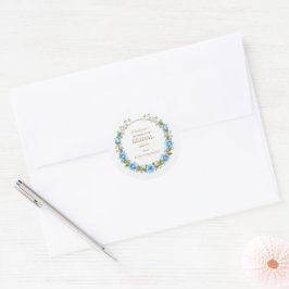 Pegatina Redonda Rosas Elegantes Polvorientas Azules Baby’s Breathe