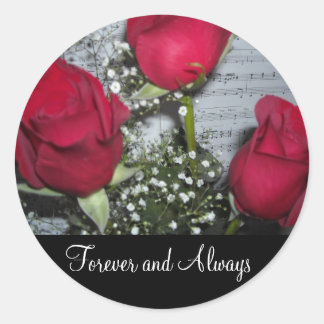 Pegatina Redonda Rosas Elegantes - Por Siempre y Para Siempre