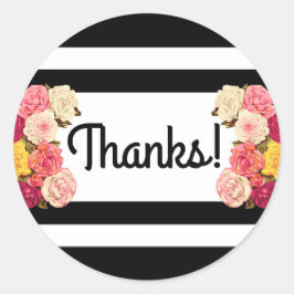 Pegatina Redonda Rosas en franjas modernas en blanco y negro gracia