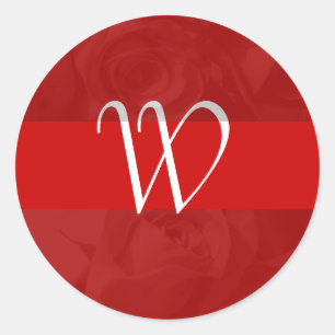 Pegatina Redonda "Rosas en rojo romántico" - Monograma [a]