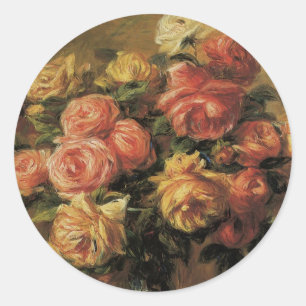 Pegatina Redonda Rosas en una vesícula de Pierre Renoir, Bella Arte