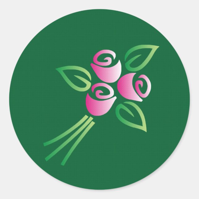 Pegatina Redonda Rosas en verde (Anverso)