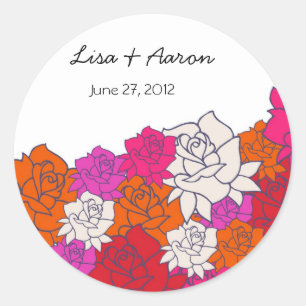 Pegatina Redonda Rosas encantadores Boda pegatina-2
