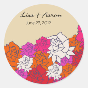 Pegatina Redonda Rosas encantadores Boda pegatina-4