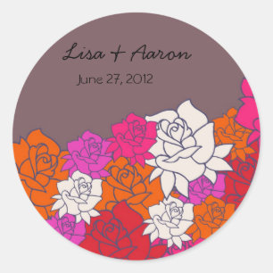 Pegatina Redonda Rosas encantadores Boda pegatina-5
