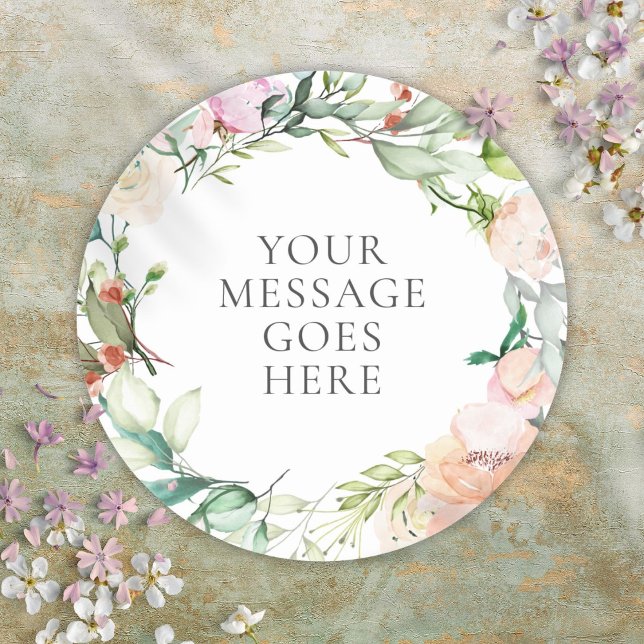 Pegatina Redonda Rosas Floral Garland Elegant Moderno (Roses Floral Garland Elegant Modern Classic Round Sticker)