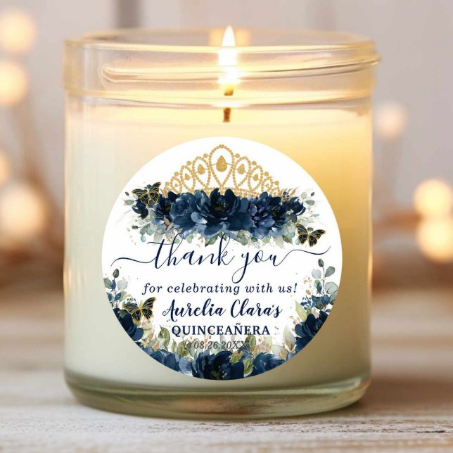 Pegatina Redonda Rosas florales azules de la Marina de moda favorec (Subido por el creador)