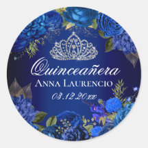 Rosas Florales Azules Diamond Tiara Quinceanera