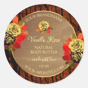 Pegatina Redonda Rosas florales Etiquetas de productos de madera de