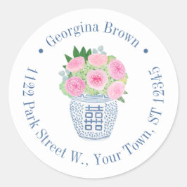 Pegatina Redonda Rosas Inglesas Rosadas Preppy Dirección de Devoluc