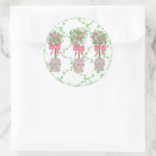 Pegatina Redonda Rosas Lattice Green Topiary Ginger jars jar