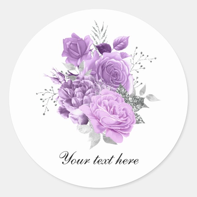 Pegatina Redonda Rosas lavanda elegantes personalizables (Anverso)