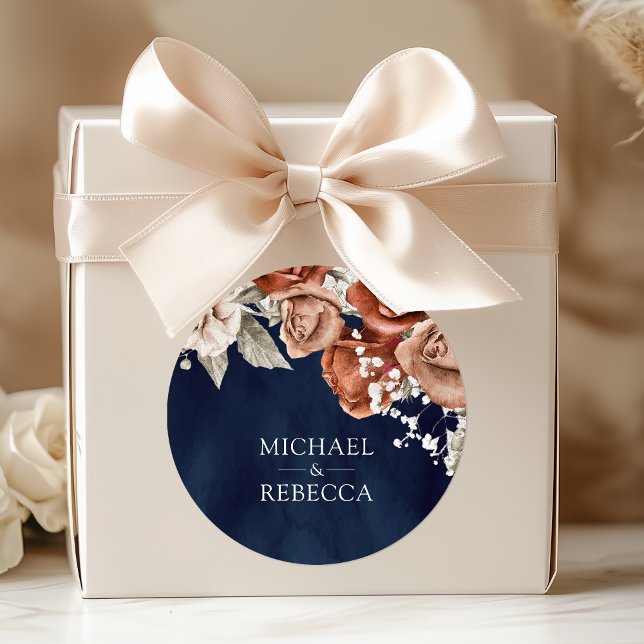 Pegatina Redonda Rosas Naranjas quemados Boda de la Marina Floral d (Subido por el creador)