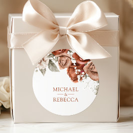 Pegatina Redonda Rosas Naranjas quemados Terracotta Favor de la Bod