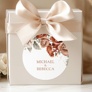 Pegatina Redonda Rosas Naranjas quemados Terracotta Favor de la Bod