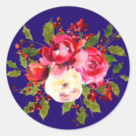 Pegatina Redonda Rosas navidades Holly y Berries