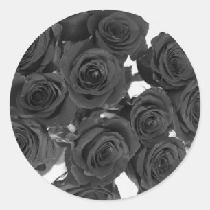 Pegatina Redonda Rosas Negras Elegante Boda Romántica