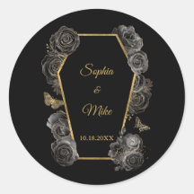 Rosas Negras y Doradas Ataúd Gótico Elegante Boda