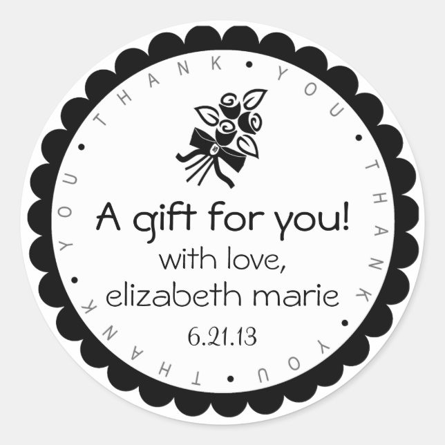 Pegatina Redonda Rosas negros gracias (Anverso)