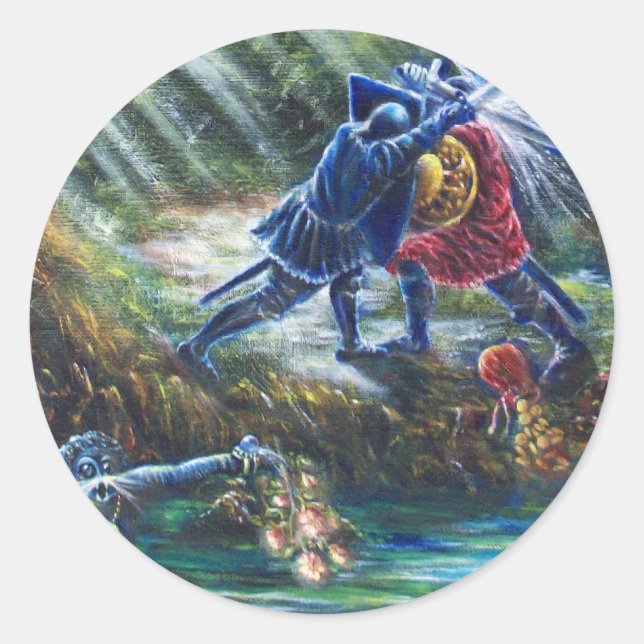 Pegatina Redonda ROSAS olvidados luchan contra caballeros, dinero y (Anverso)